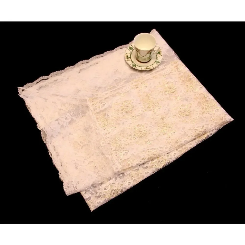 NEW BIG LONG WHITE GOLD LACE MANTEL DRESSER SCARF TABLE RUNNER